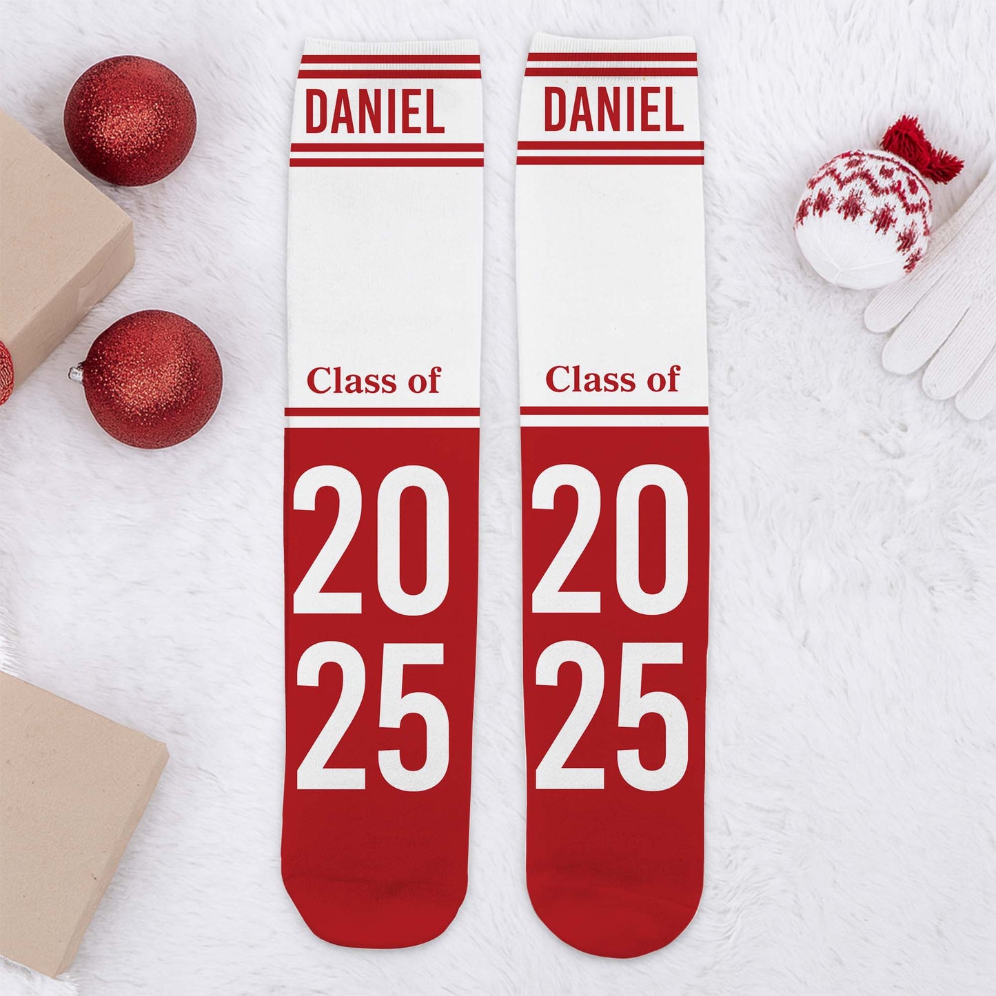 Celebrating Class Of 20XX, Striped Custom Socks
