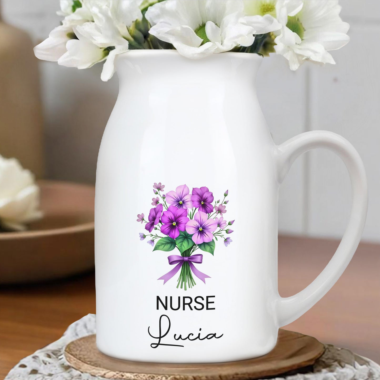 Customized Vase With Beautiful Floral Arrangement, Flowers and Bow
