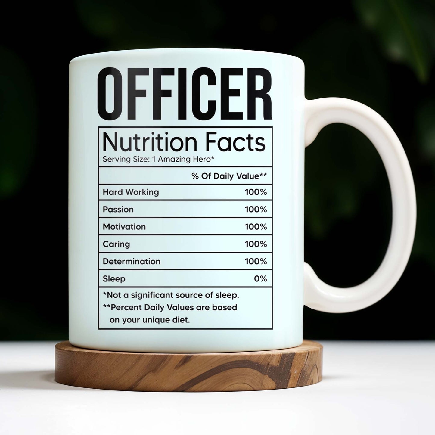 OFFICER Nutrition Facts, Hard Working, Passion, Motivation - Personalized Custom Coffee Mug - GRAD292_MG