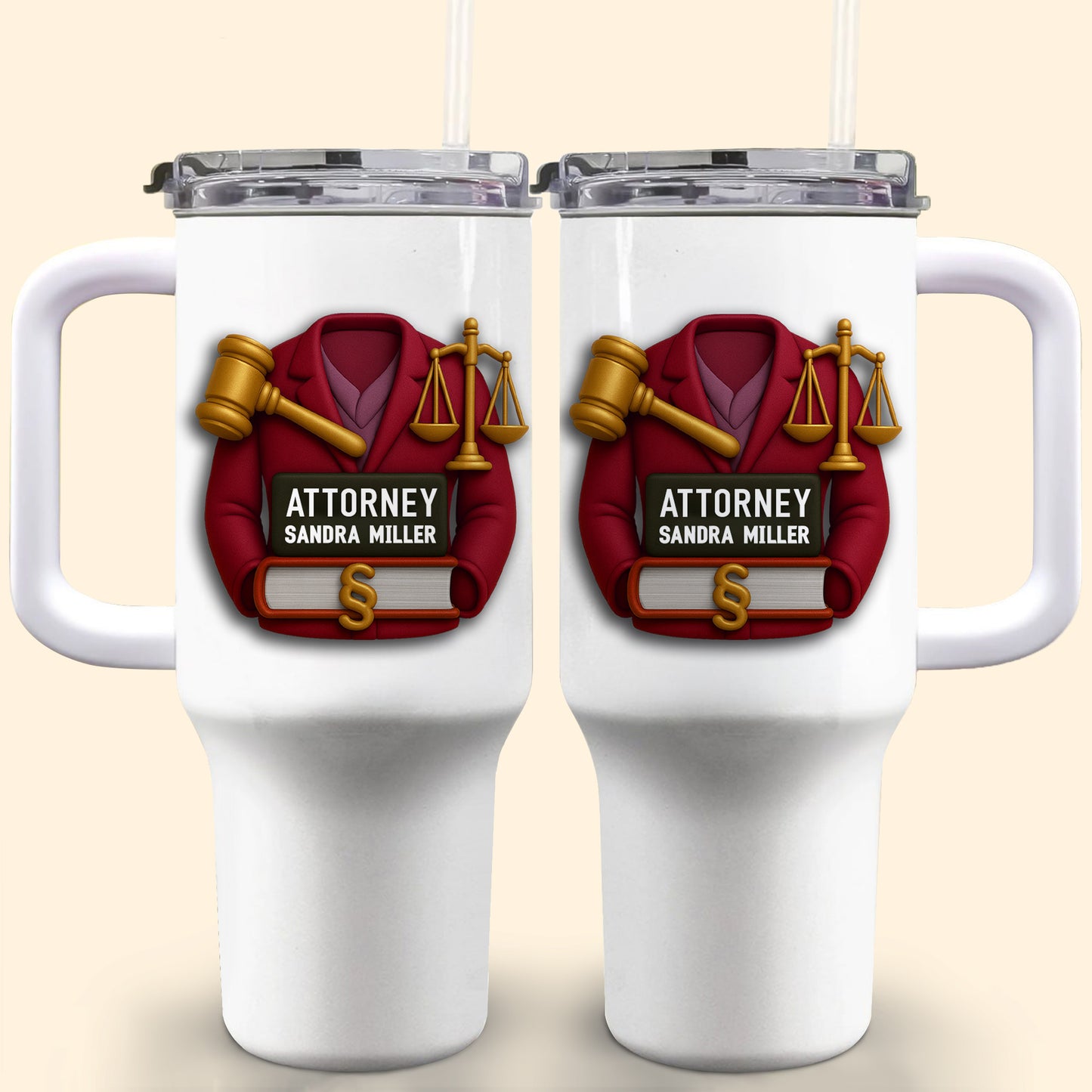 À mon avocat préféré : marteau et balance de la justice – Gobelet personnalisé de 1 133 ml avec paille – GRAD299_TBS