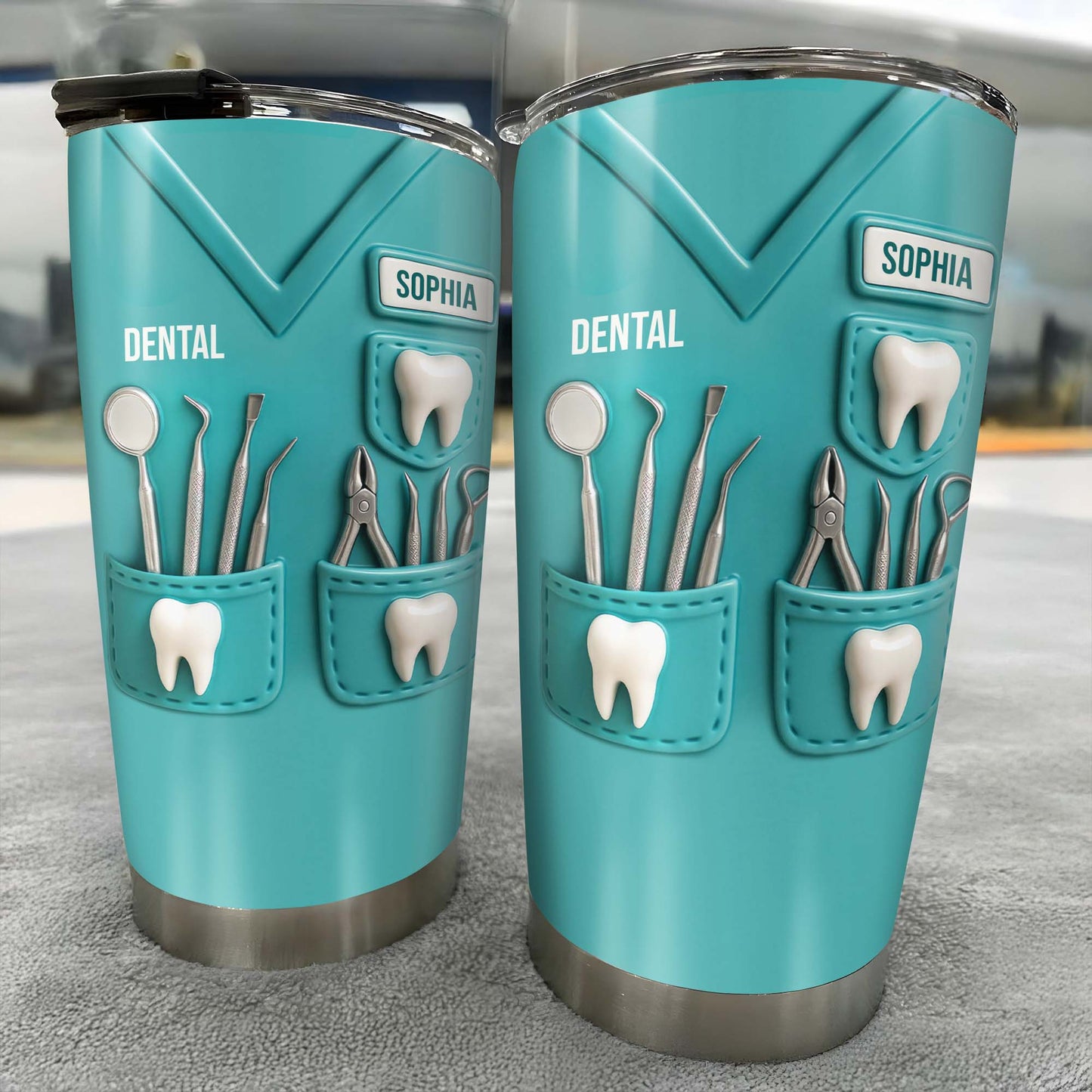 Dental Profession Themed Tumbler With Tools And Teeth