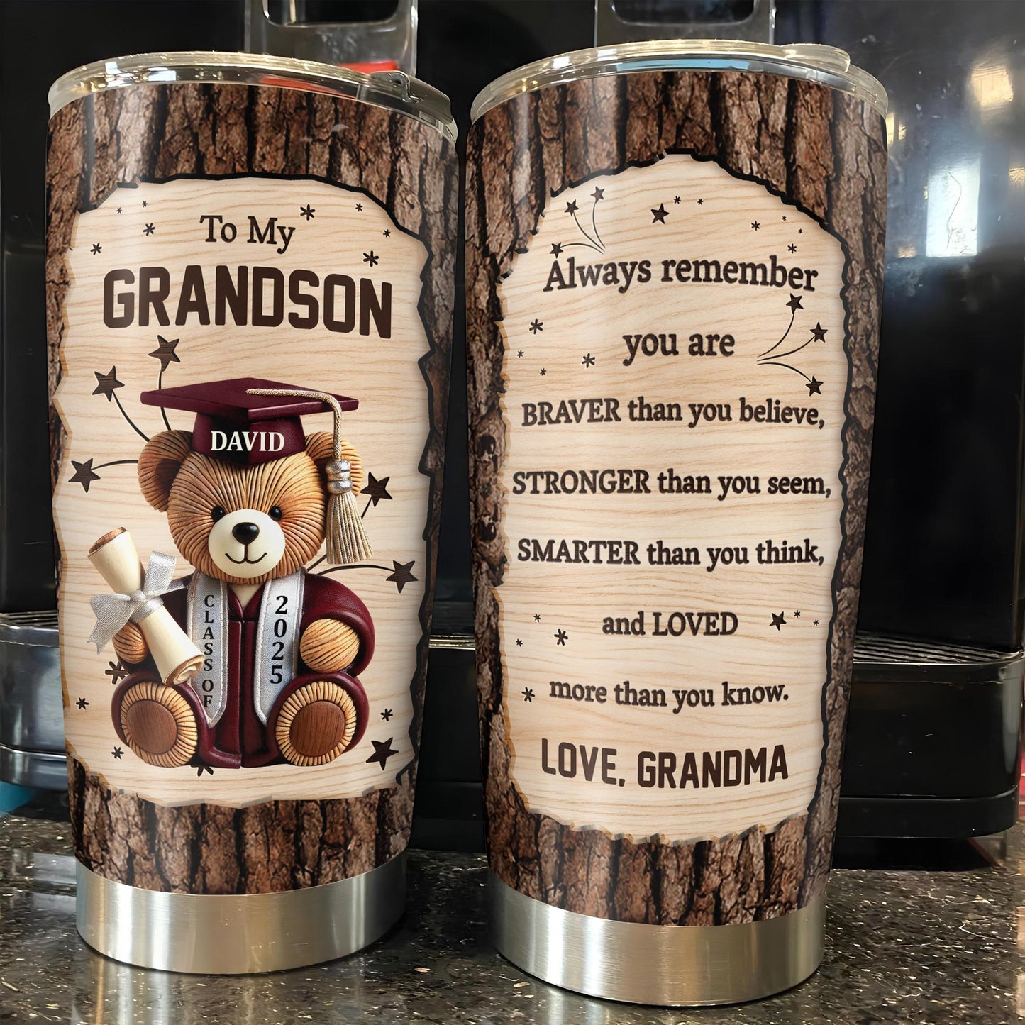 To My Grandson, Teddy Bear With Graduation Cap And Diploma