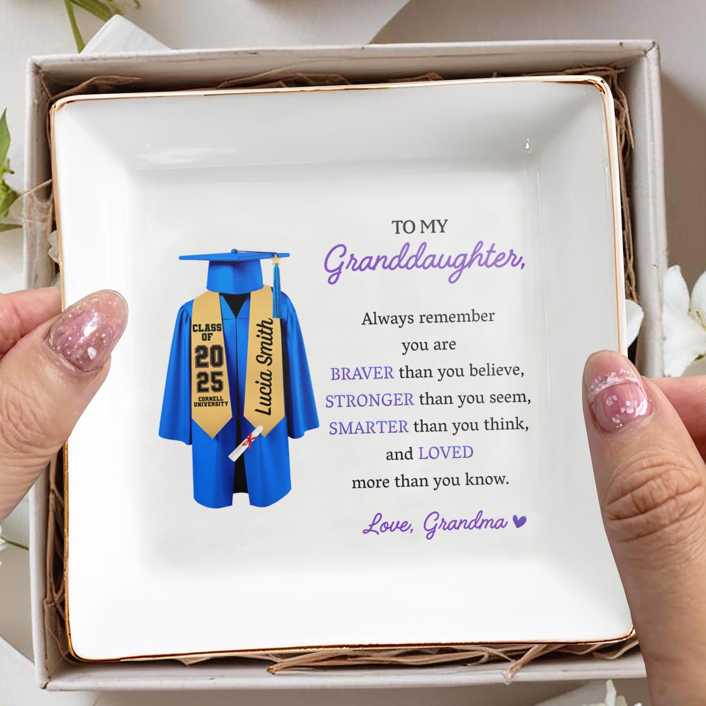 To My Granddaughter, Always Remember You Are Braver, Graduation Robe and Cap