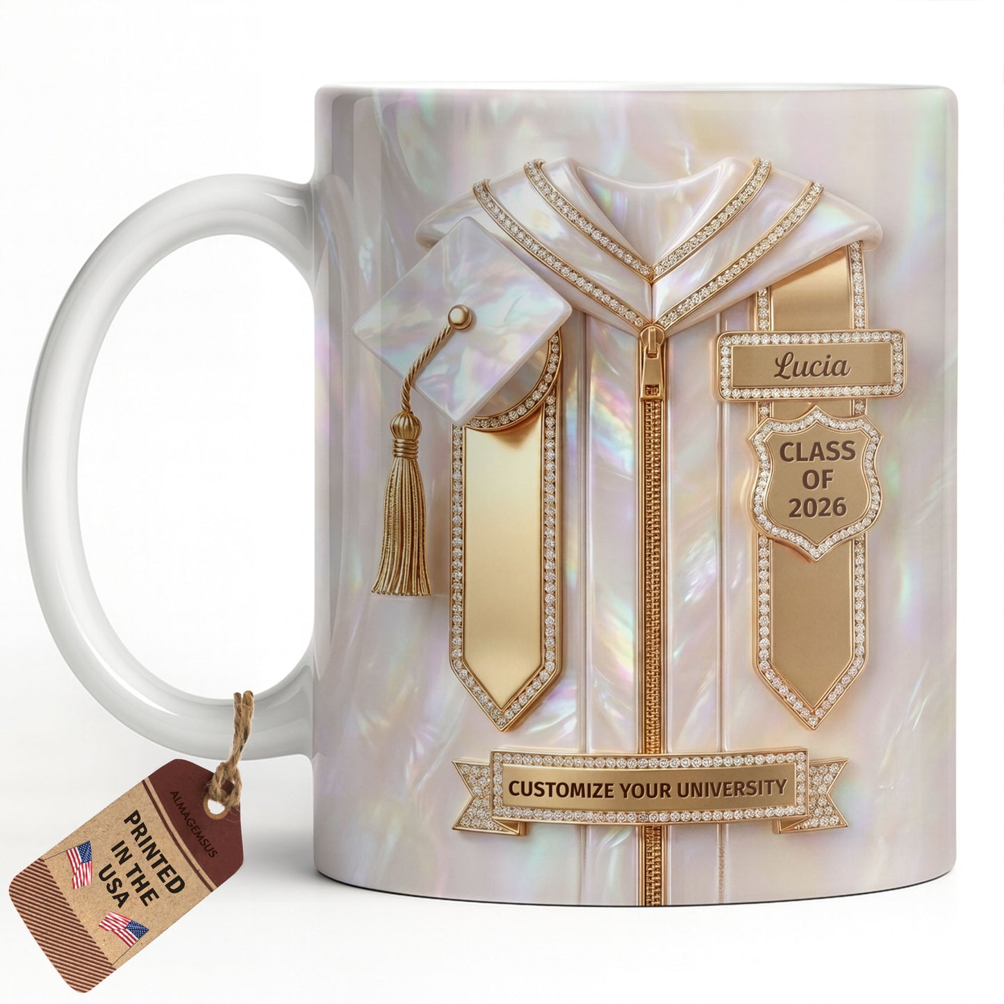 Class Of Graduate With Gown And Cap Mother Of Pearl Style - Personalized Custom Coffee Mug - GRAD500_MG