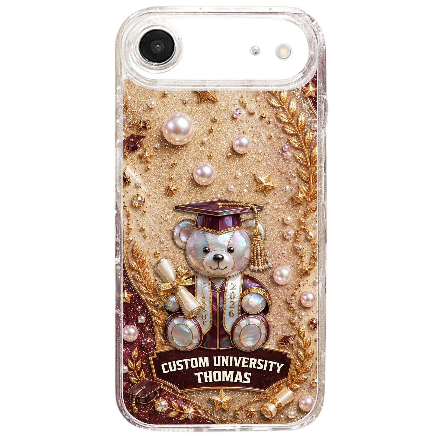Custom University Graduation Bear Pearls - Personalized Clear Phone Case - GRAD519_PHC