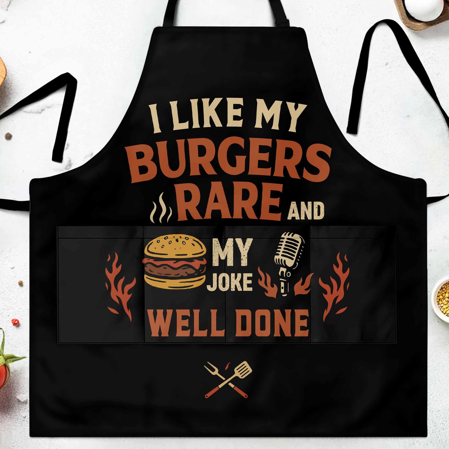 I like my burgers rare and my joke well done, Burger and Microphone
