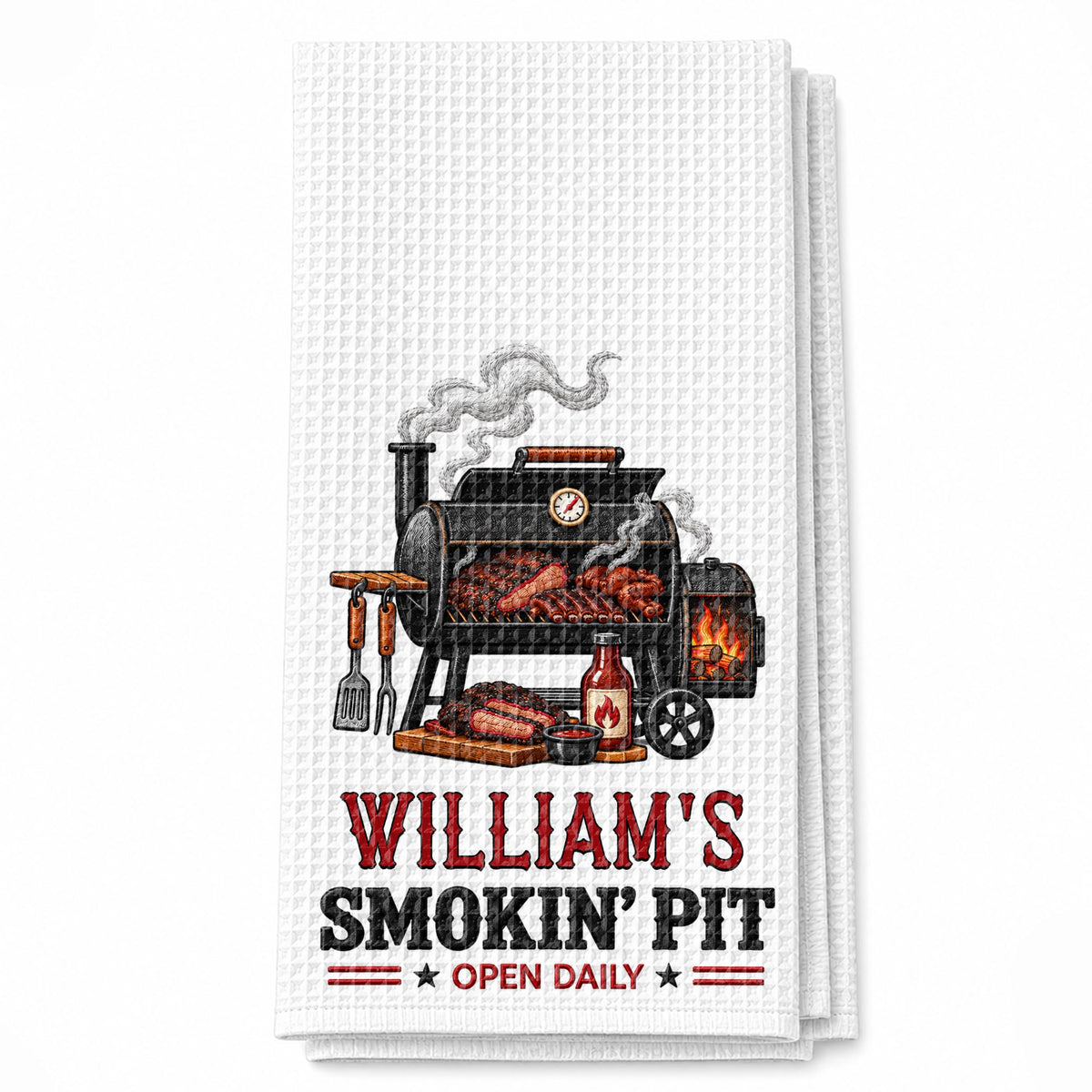 My Smokin' Pit Open Daily Custom Grill Kitchen Towel For BBQ Lovers - Personalized Kitchen Towel - GRILL029_TOWL