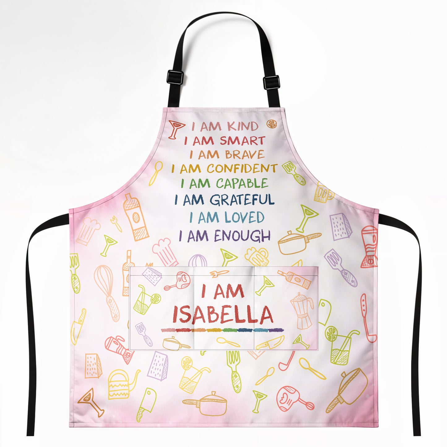 I Am Kind, I Am Smart, I Am Brave, Personalized Apron With Kitchen Utensils