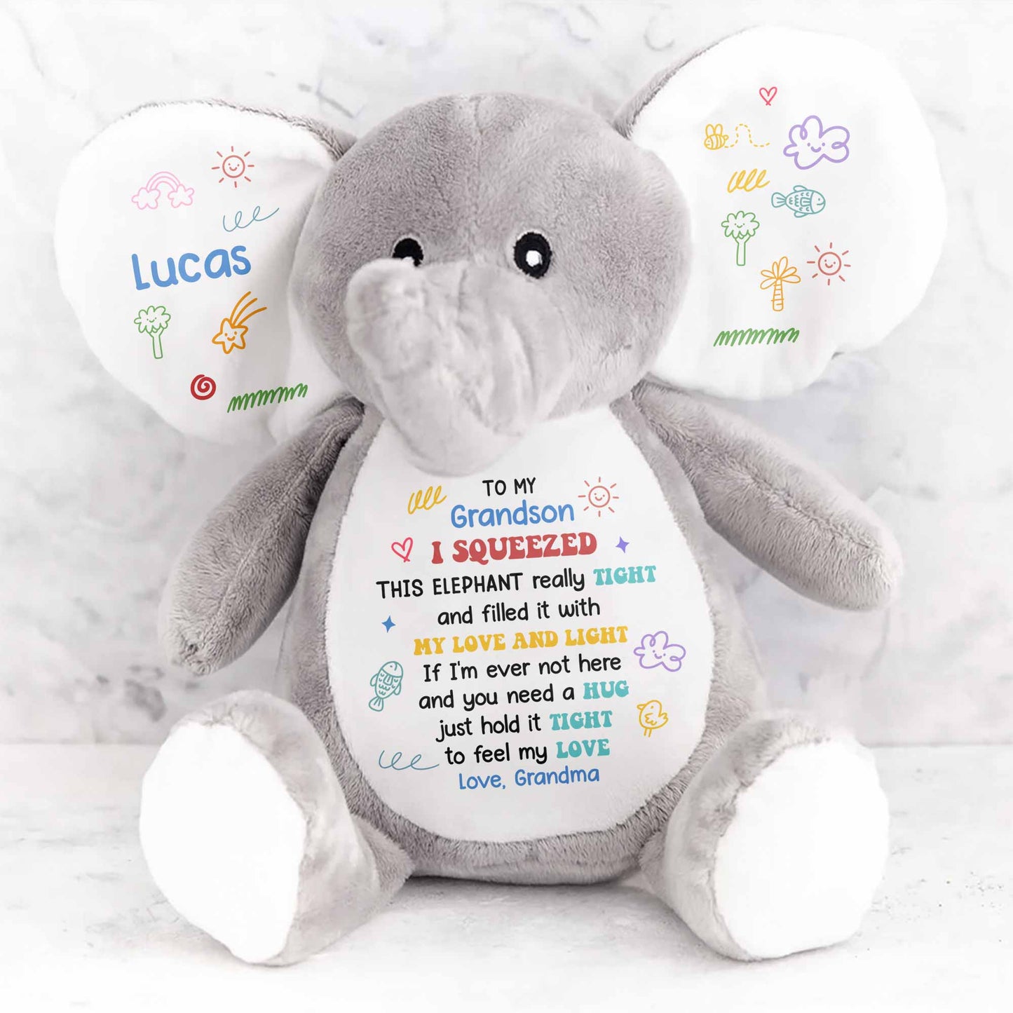 To My Grandson, Feel My Love Elephant With Hearts And Stars