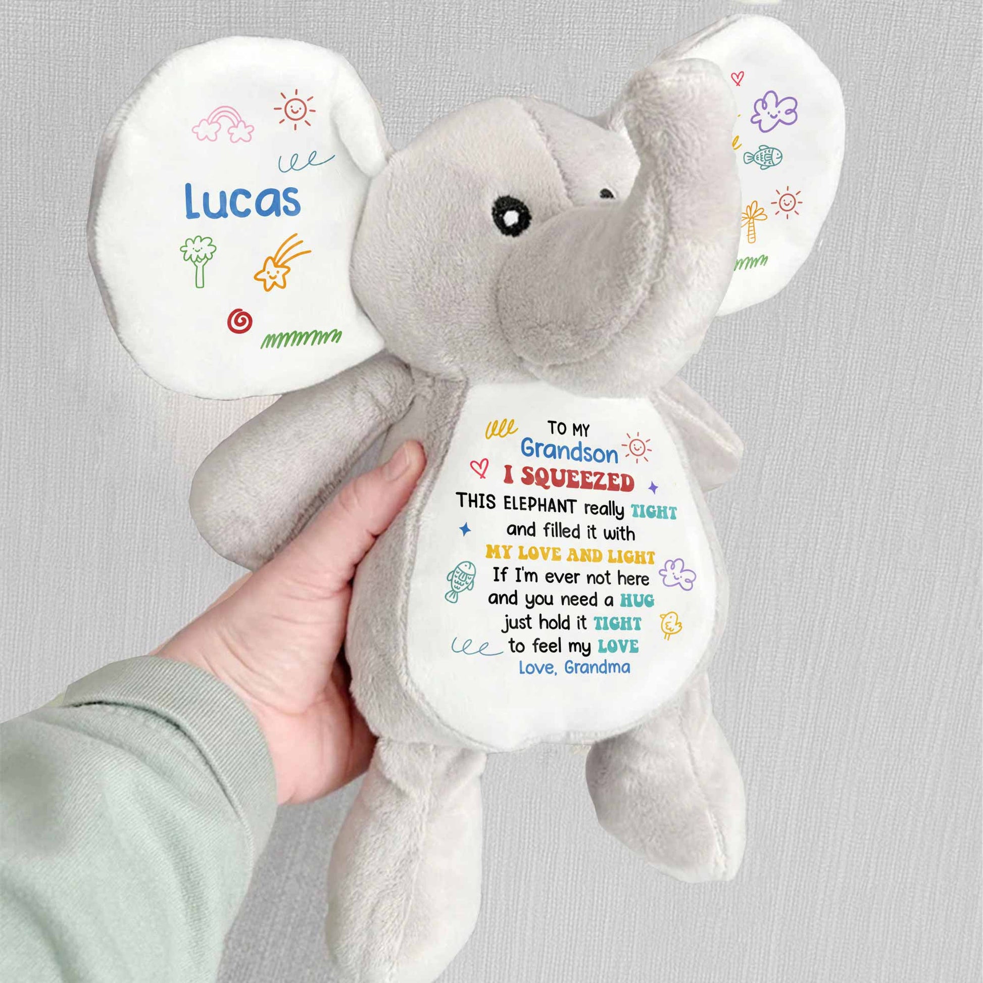 To My Grandson, Feel My Love Elephant With Hearts And Stars