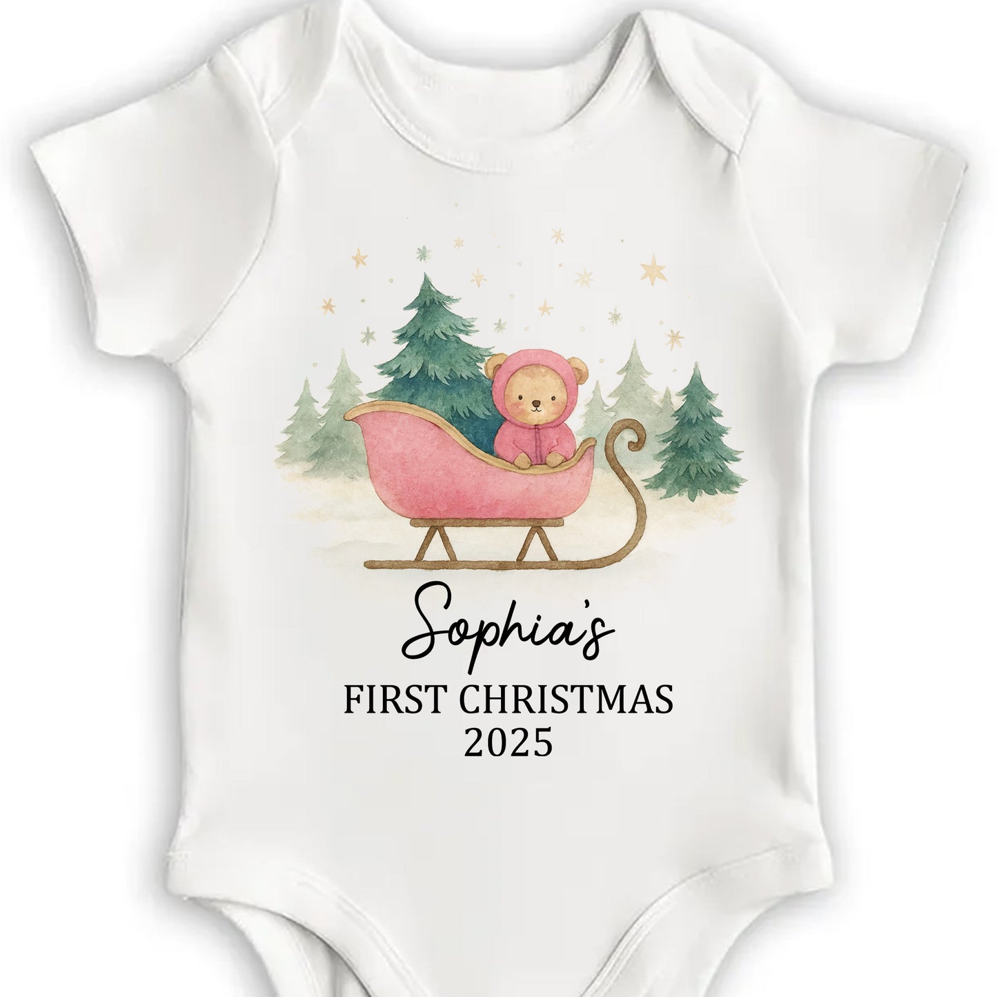 Baby's First Christmas With Teddy Bear and Sleigh