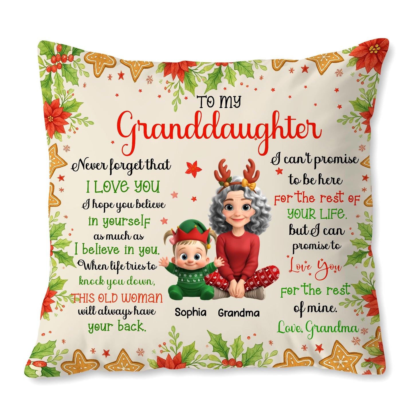 To My Granddaughter, Love Grandma, Flowers And Christmas Ornaments