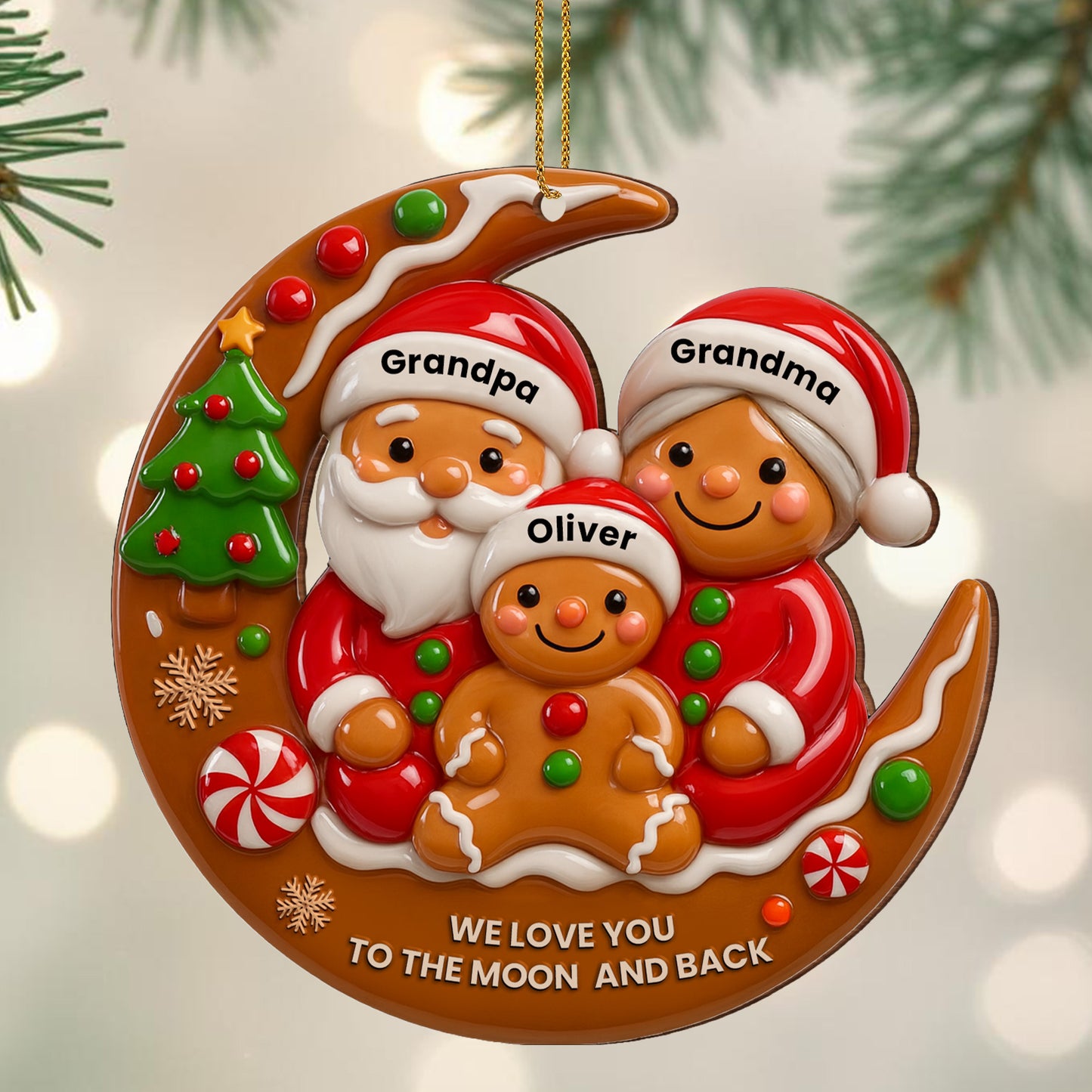 We Love You To The Moon And Back Santa And Gingerbread Ornament