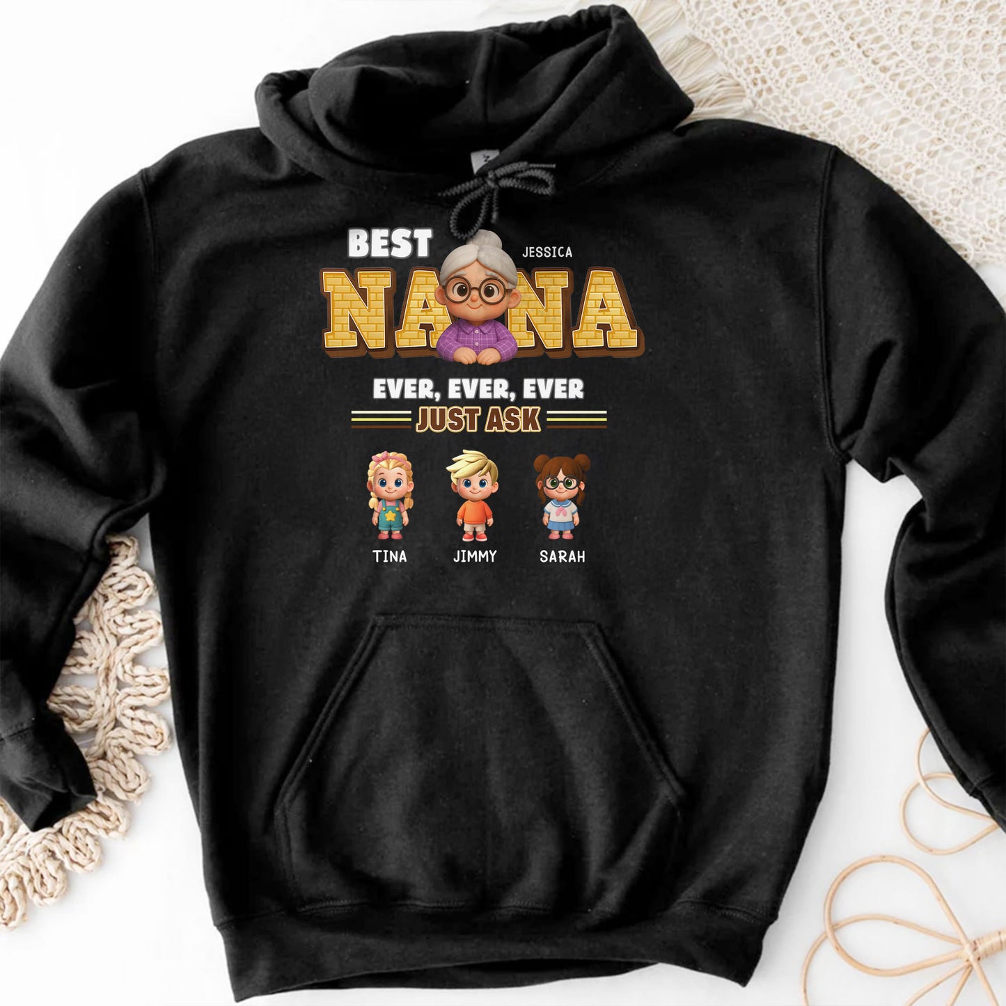 Best Nana Ever, Ever, Ever Just Ask, Cartoon Grandmother and Children