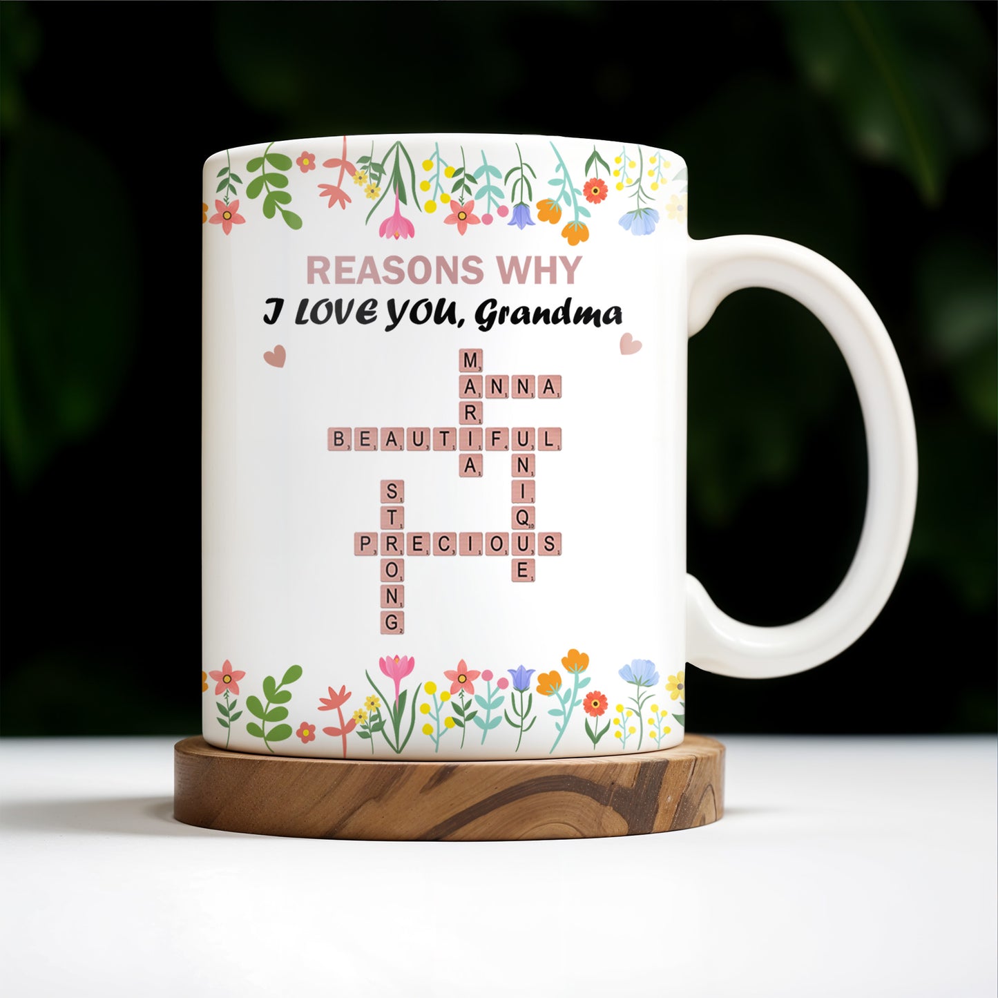 Taza floral con motivos de mi amor, abuela - Taza de café personalizada - GRM051_MG