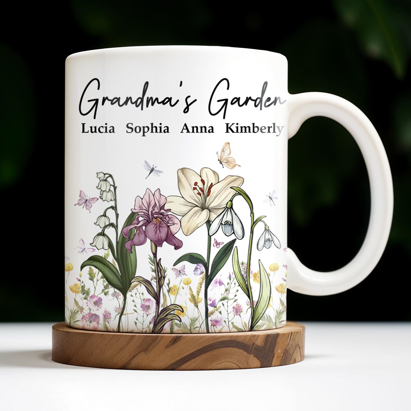 Grandma's Garden, Flowers and Butterflies - Personalized Custom Coffee Mug - GRM072_MG