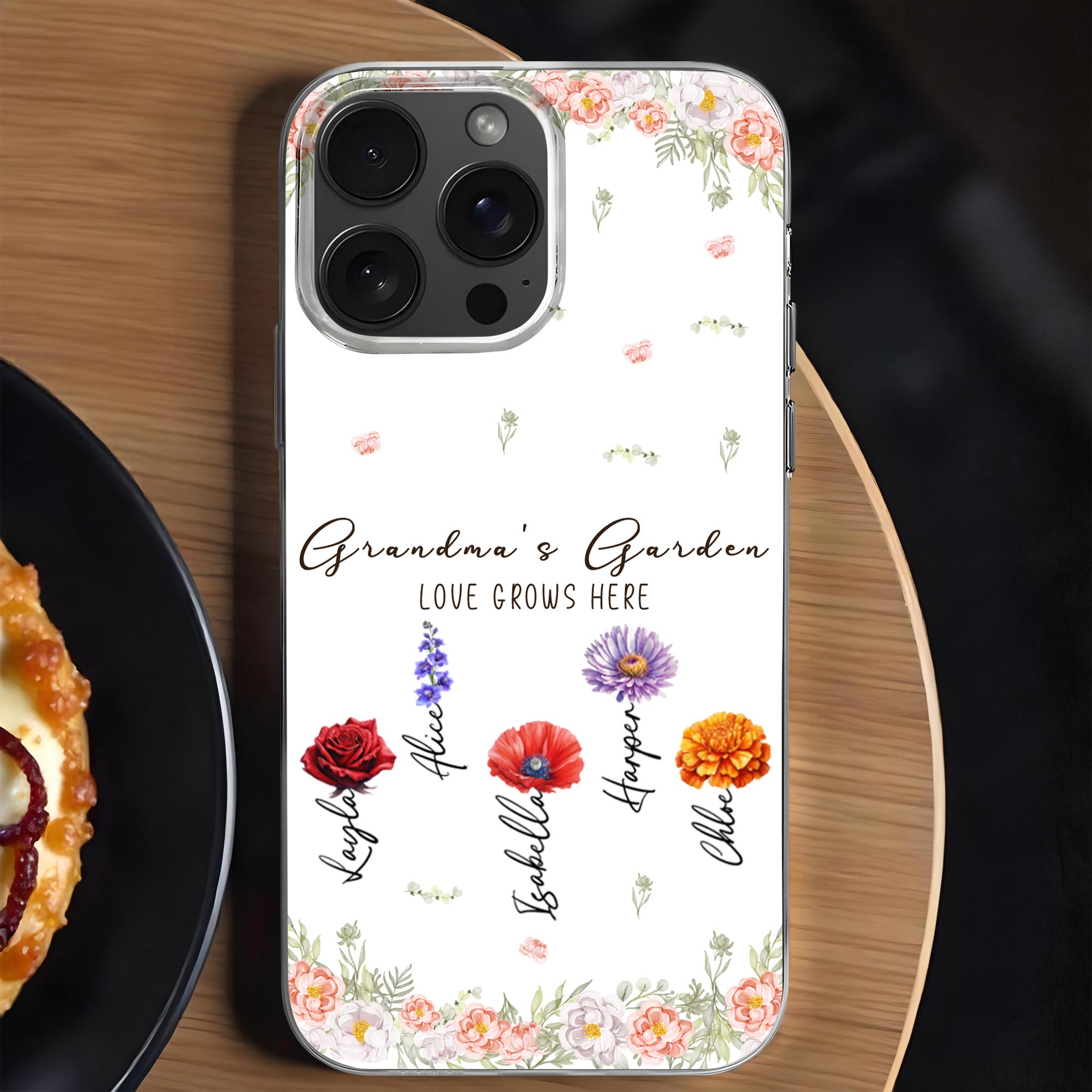 Grandma's Garden Love Grows Here Flowers, Personalized Clear Phone Case,  Gift For Grandma and Gardeners