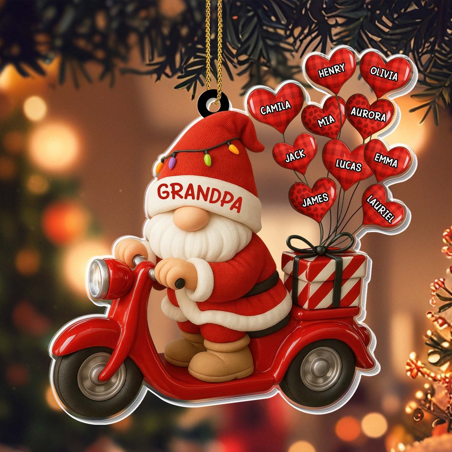 Adorno navideño de Papá Noel en scooter - Adorno acrílico personalizado, regalo de Navidad - GRM086_ACO