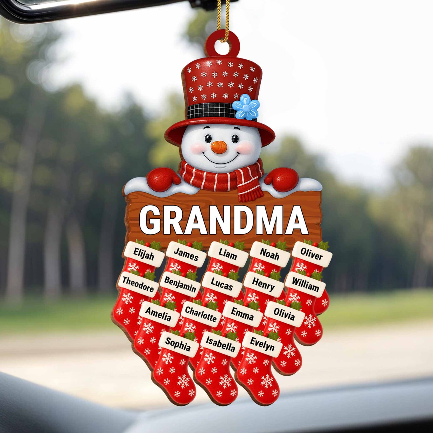 Charming Snowman With Customizable Names - Personalized Custom Wood Ornament, Custom Shaped - GRM091_WDO