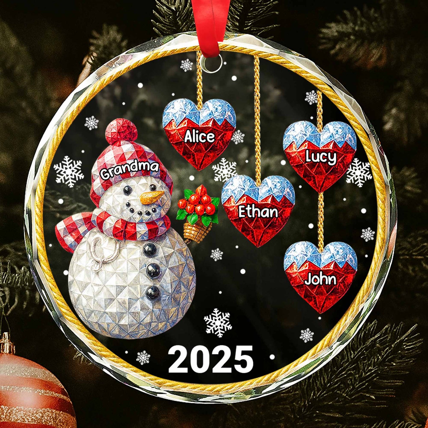 Celebrate The Warmth And Joy, Snowman And Hearts - Personalized Custom Circle Glass Ornament - GRM098_CGOR
