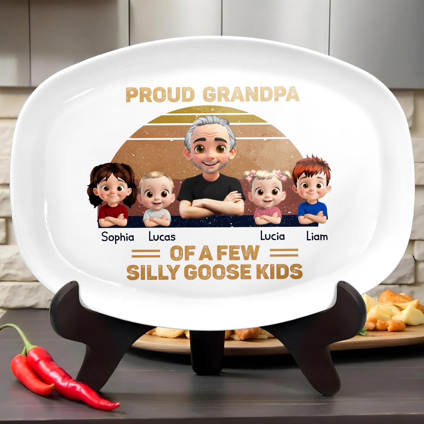 Proud Grandpa Of A Few Silly Goose Kids, Cartoon Grandpa And Children
