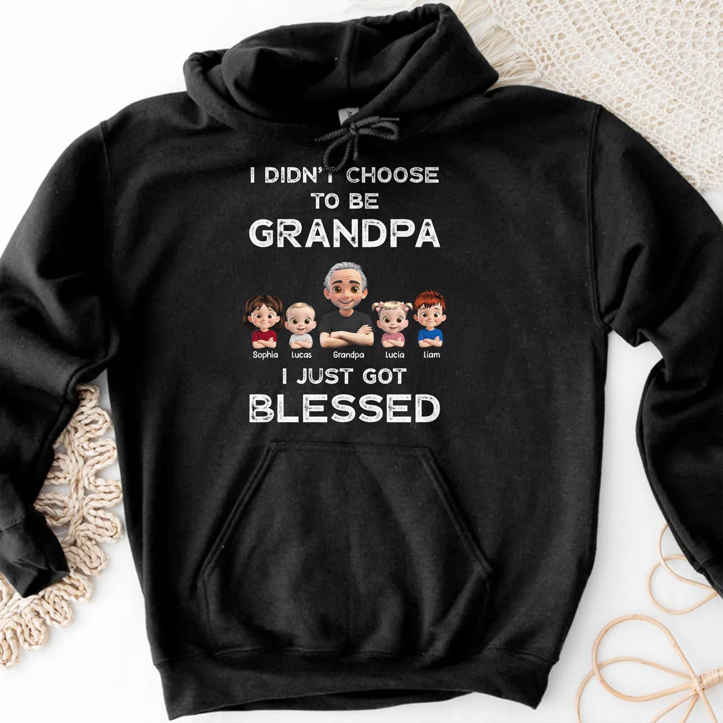 Je n'ai pas choisi d'être grand-père, personnages de dessins animés et famille - T-shirt unisexe personnalisé, sweat à capuche - GRP020_BBAS