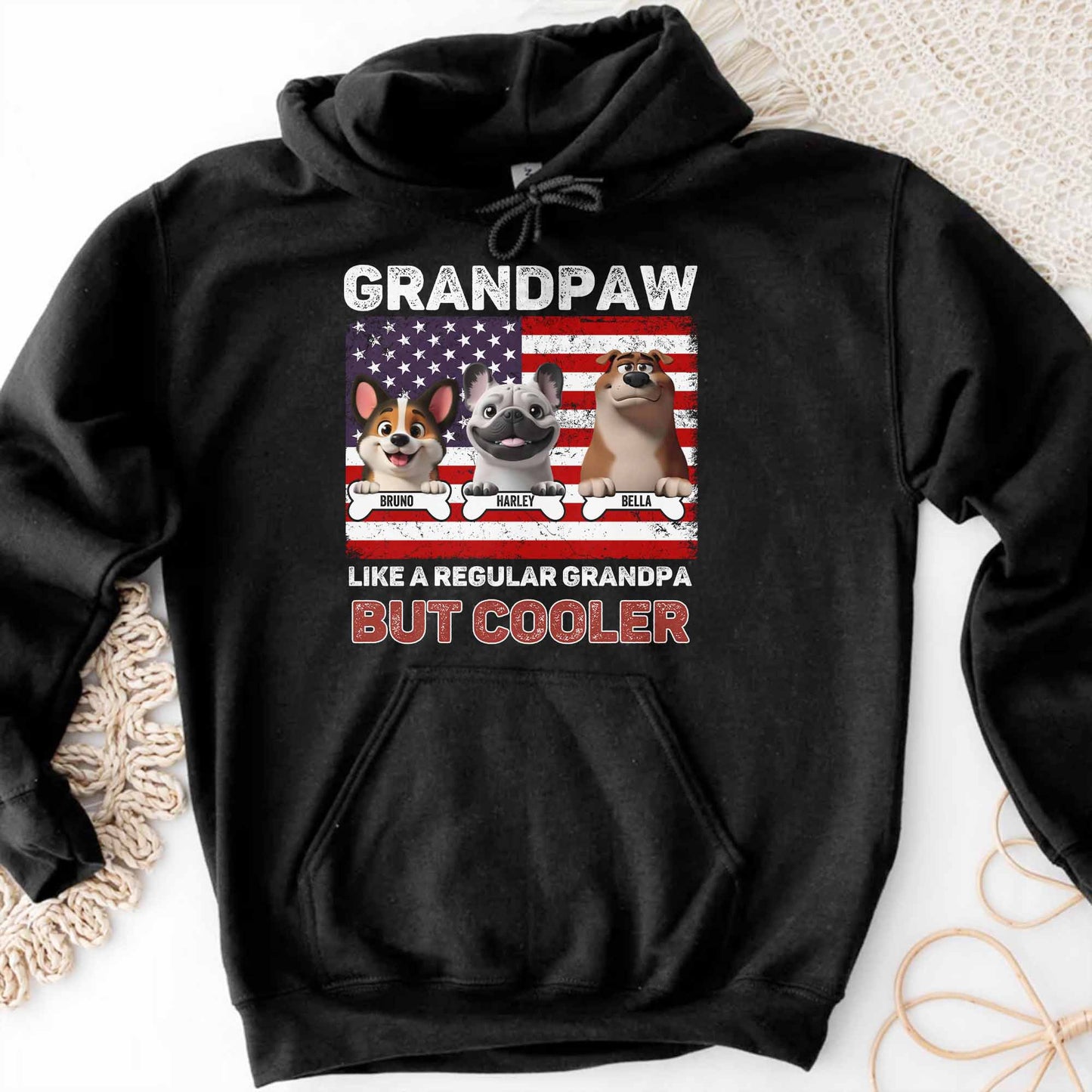Grandpaw Like A Regular Grandpa But Cooler, Dogs and American Flag