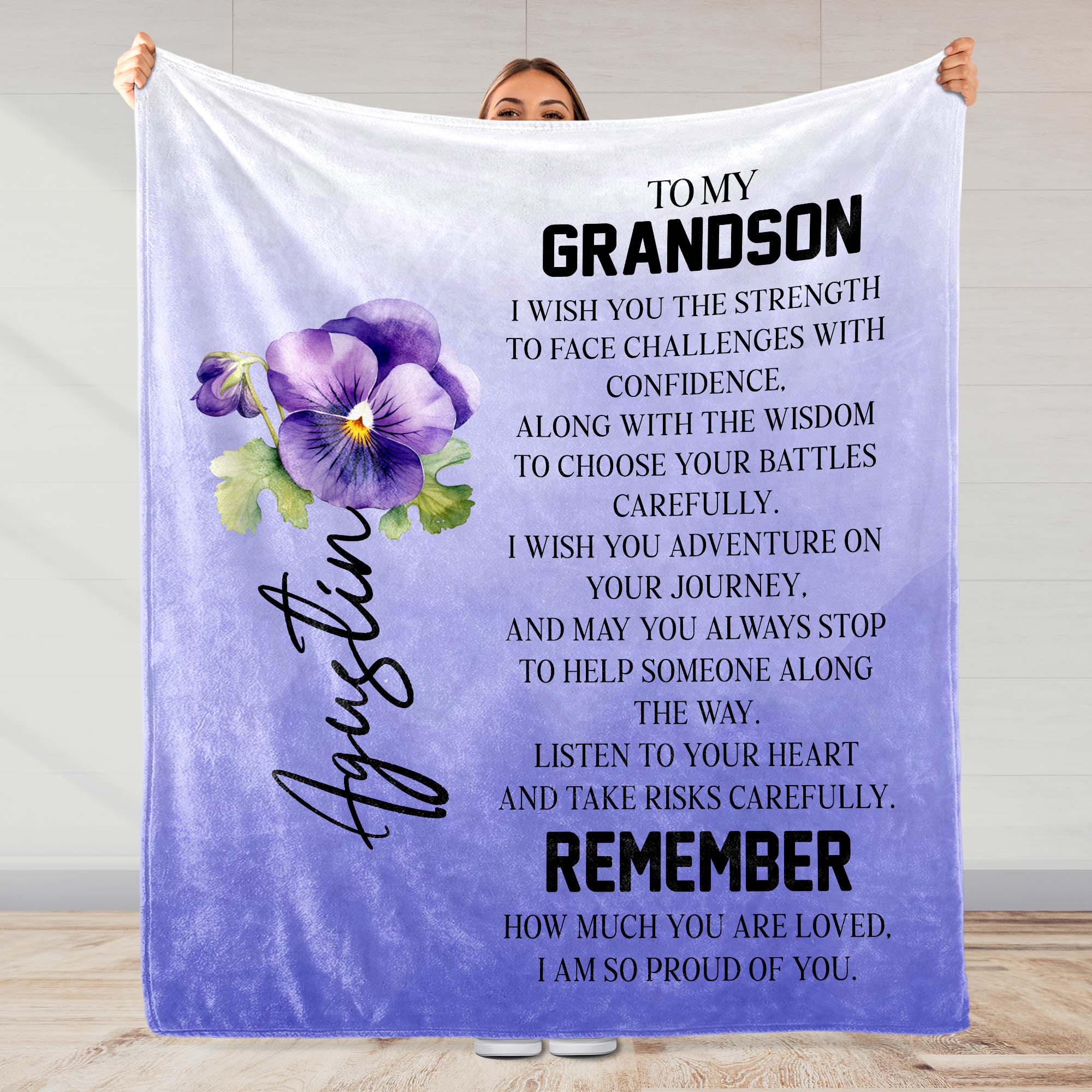 To My Grandson Encouraging Words Personalized Custom Blanket T 
