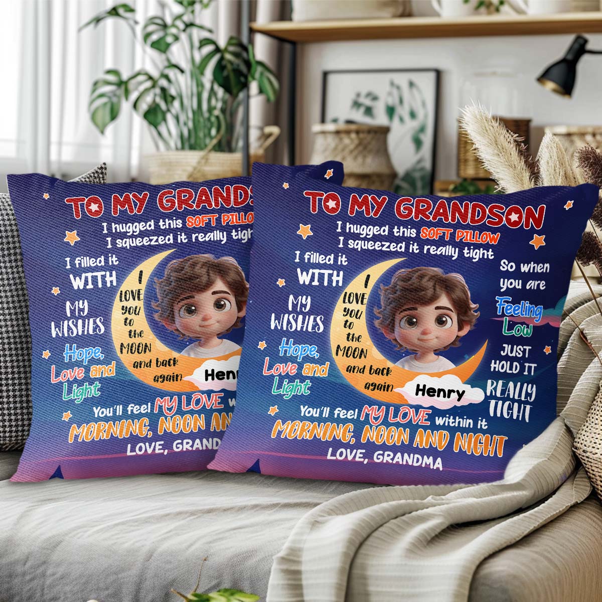 Love To The Moon And Back Blessing Pillow