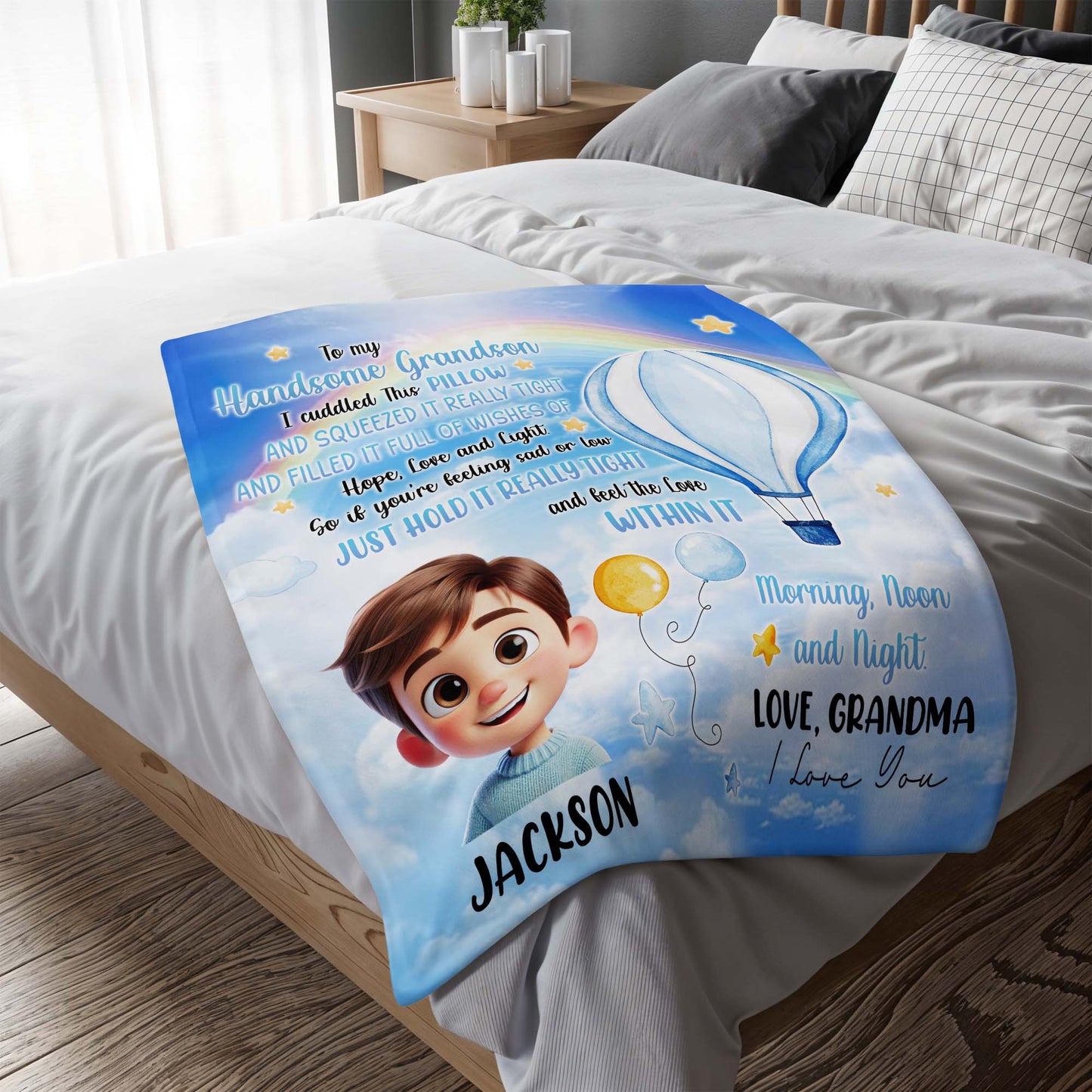 To My Handsome Grandson Love Grandma Hot Air Balloon