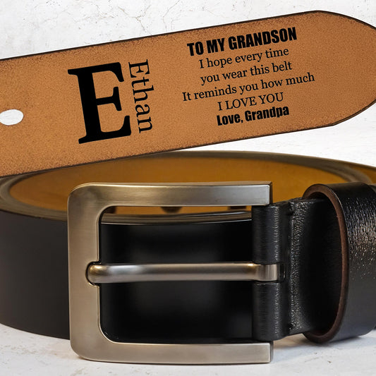 To My Grandson, I Hope Every Time You Wear This Belt, Belt and Buckle - Personalized Engraved Leather Belt - GSN042_EBE