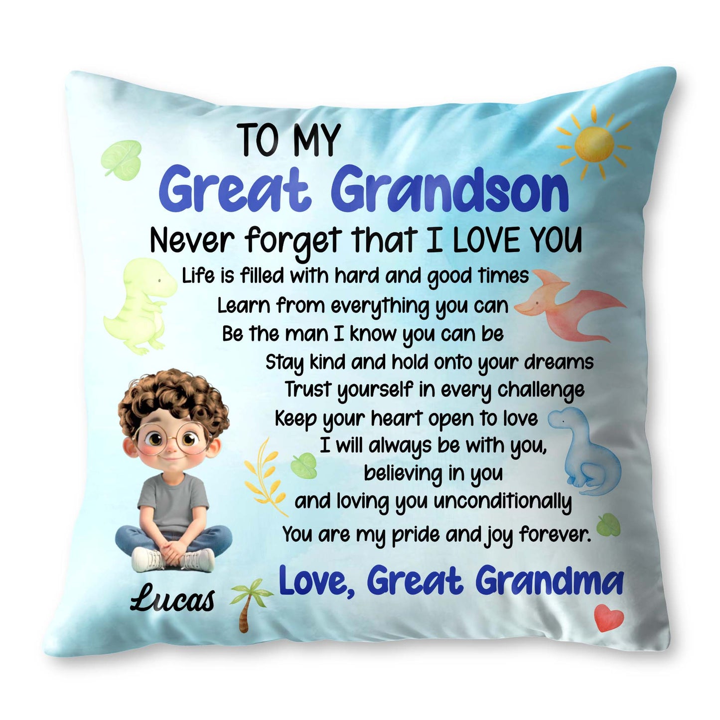Never Forget That I LOVE YOU, Boy, Sun, Butterflies - Personalized Custom Pillow, Insert Included - GSN053_PLW