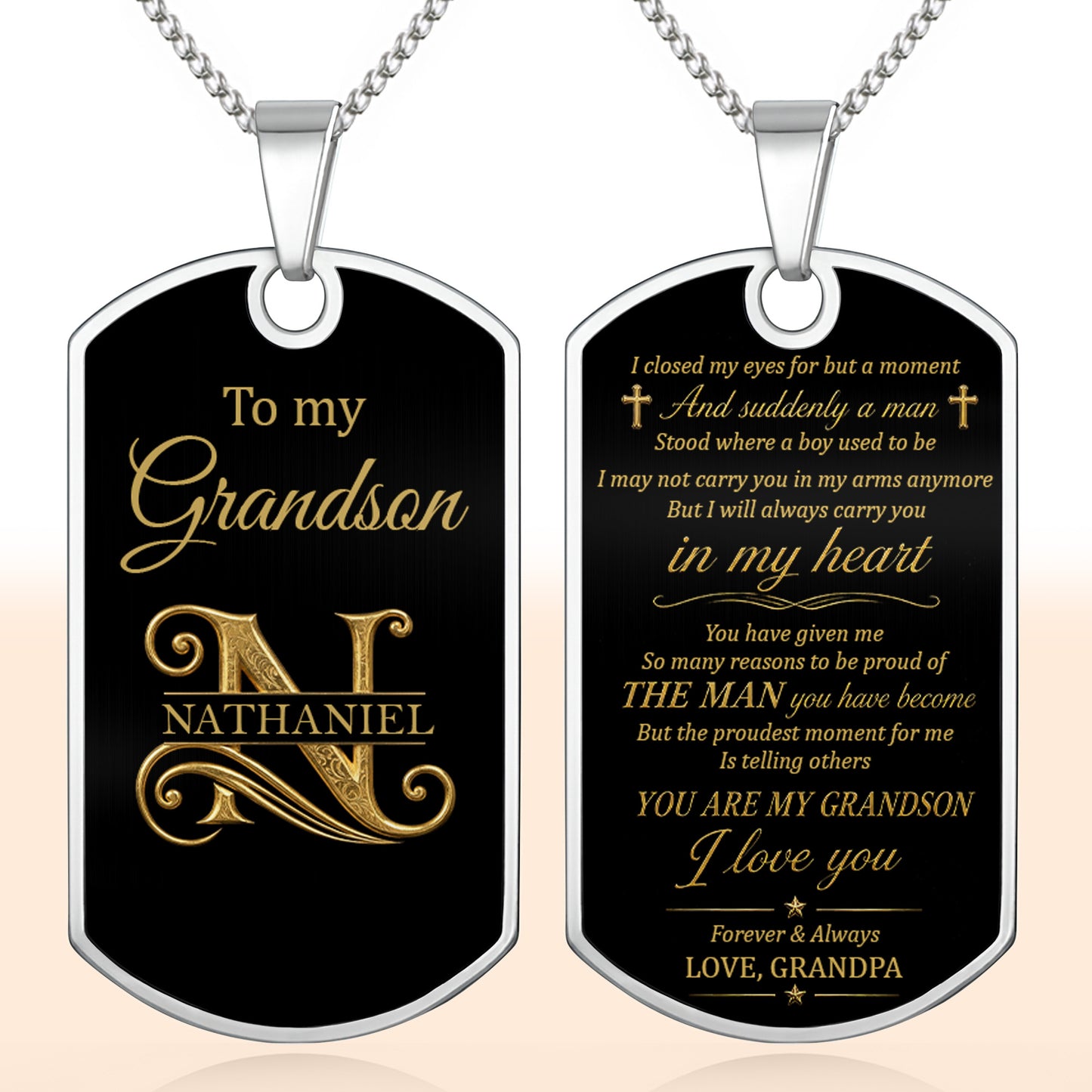 To My Grandson Elegant Monogram Initial Personalized Jewelry - Personalized Custom Dog Tag Necklace - GSN102_DTNECK