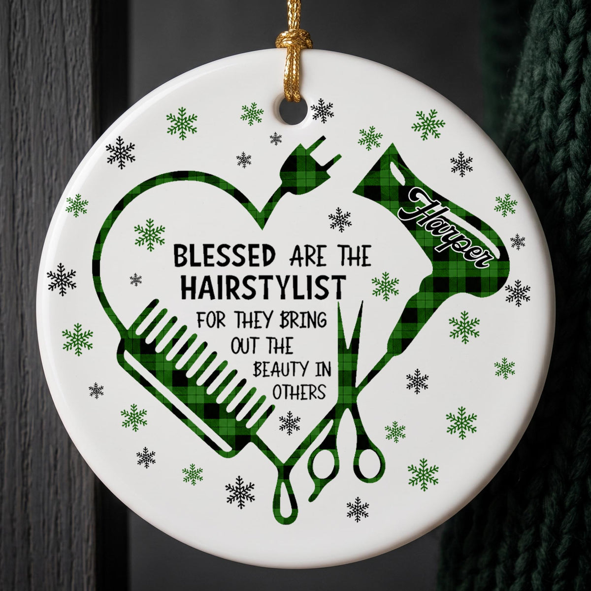 Blessed Hairstylist Hair Tools Plaid Ornament - Personalized Custom Ceramic Ornament With Round Shape - HAIR191_RCE