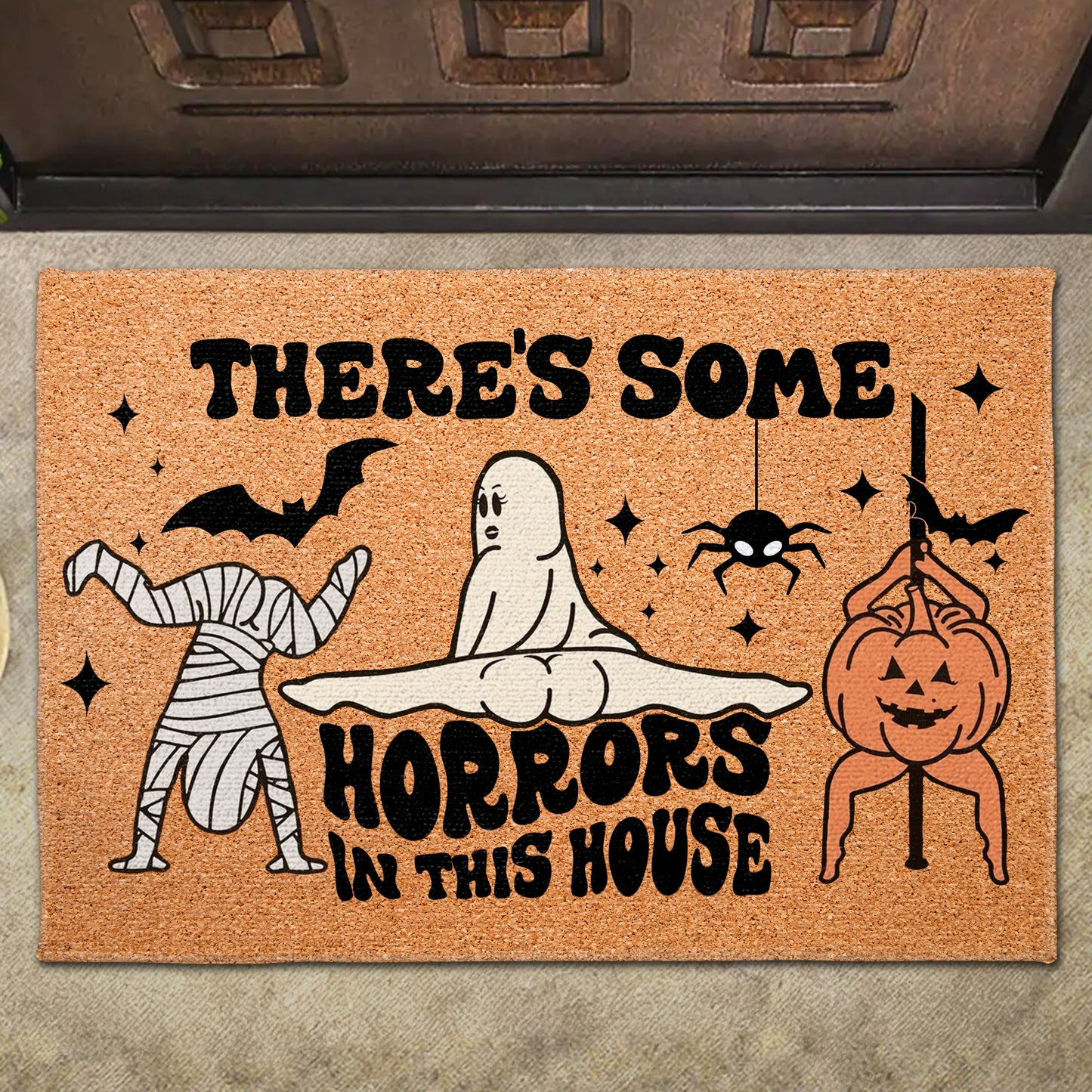 There's Some Horrors In This House Featuring Ghost, Mummy, Pumpkin, Bat