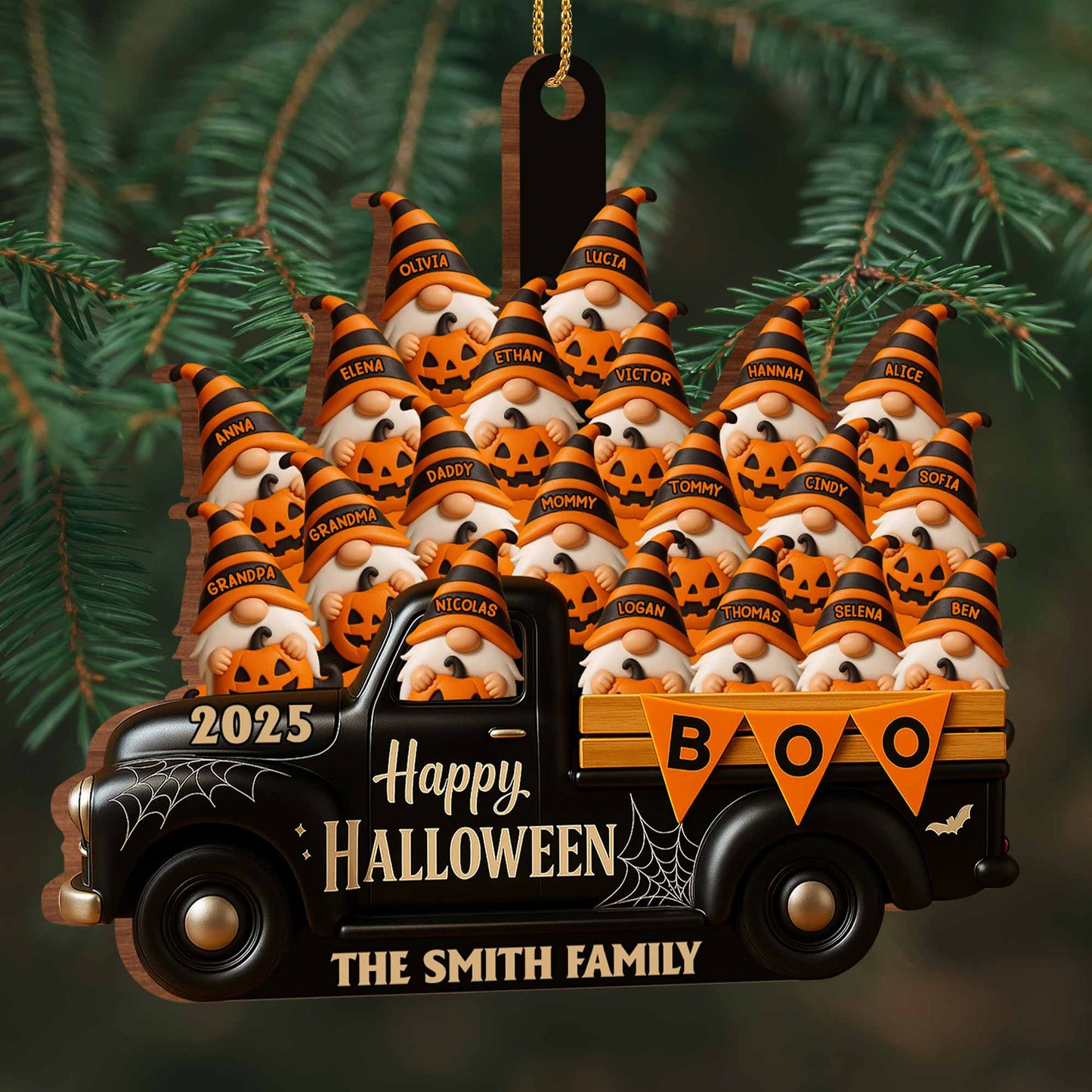 Happy Halloween Family Truck With Pumpkins