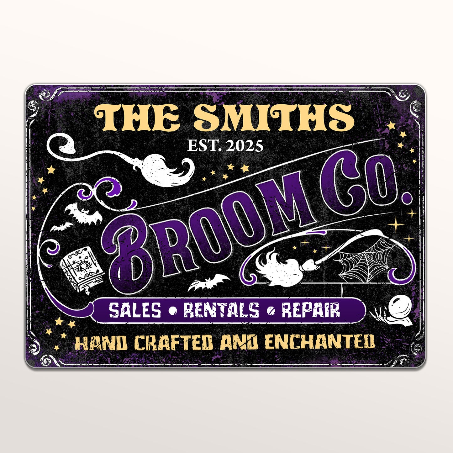Sales Rentals And Repair Hand Crafted And Enchanted Broom Bat Ghost - Personalized Metal Sign - HALW030_MSIGN