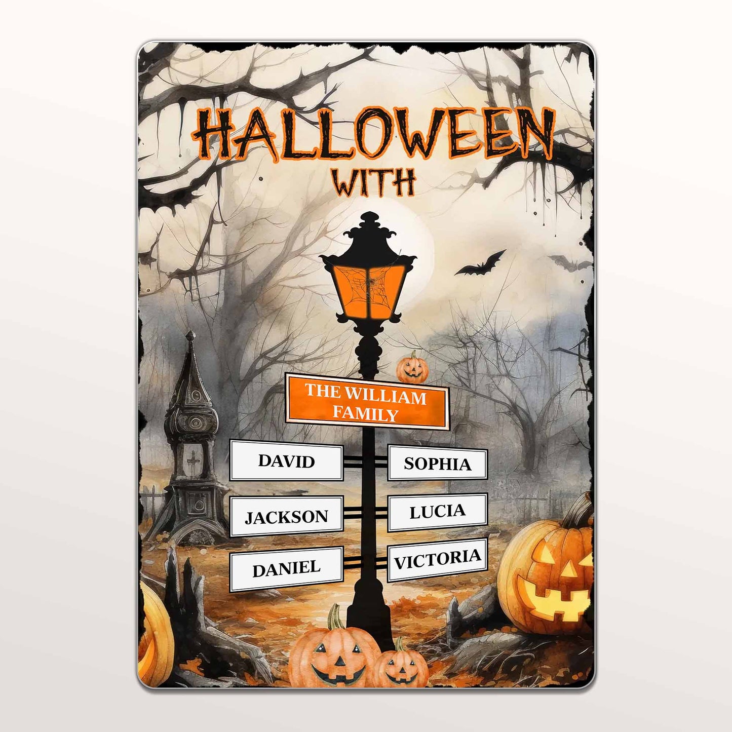 Halloween With The Family, Lantern, Bats, Pumpkins