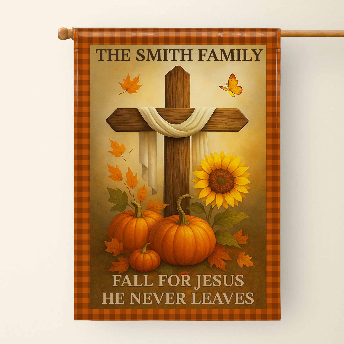 Fall For Jesus He Never Leaves, Cross and Sunflowers