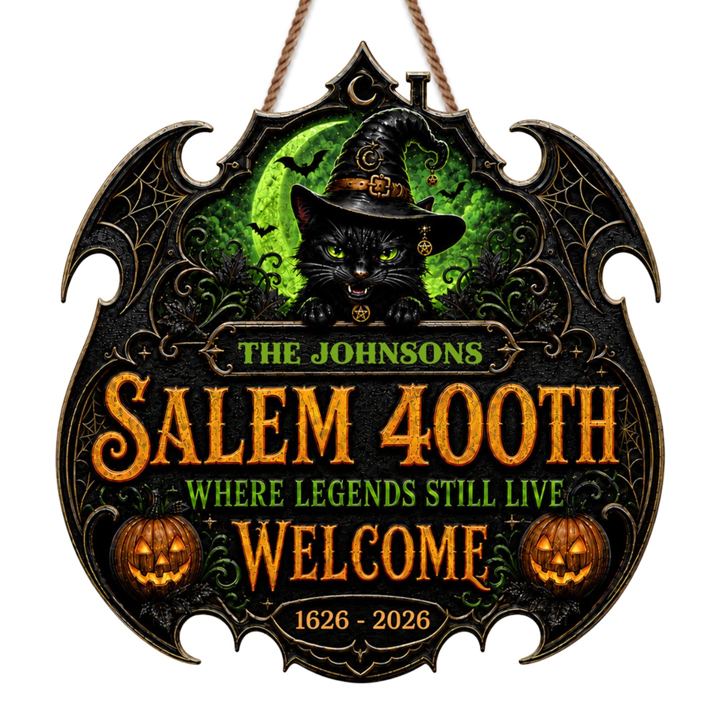 Salem Where Legends Still Live Welcome Black Cat And Pumpkin - Personalized Custom Shaped Wood Sign - HALW180_WSIGN