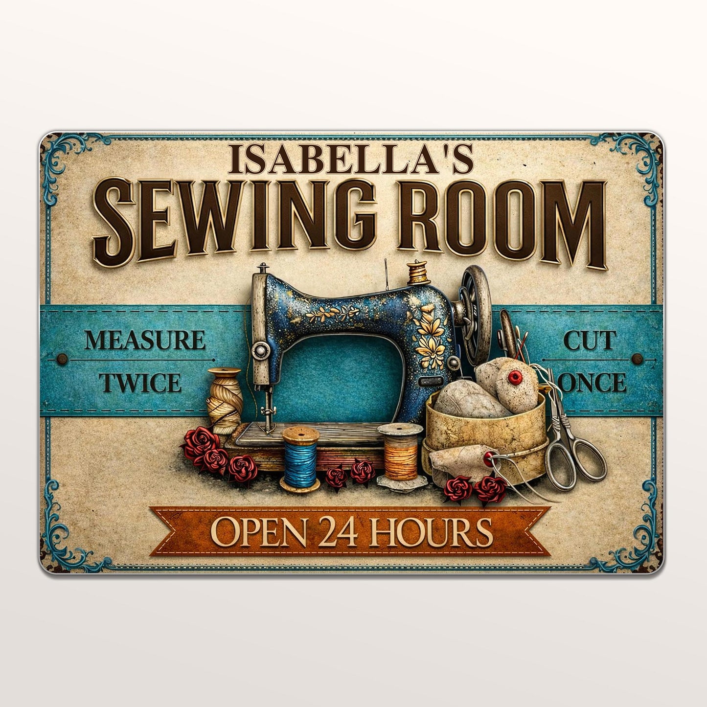 Sewing Room Measure Twice Cut Once Vintage Sewing Machine Threads