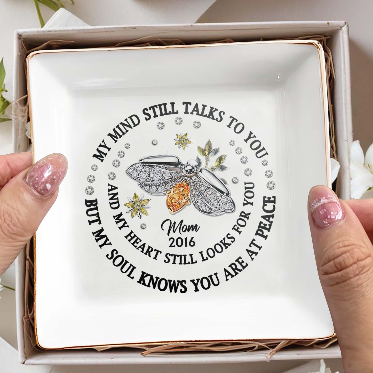 My Mind Talks To You Bee And Flowers Memorial Dish