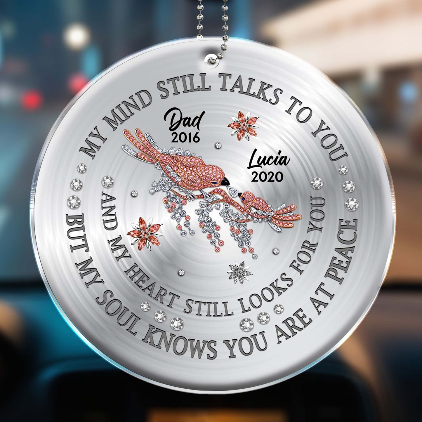 Soulful Remembrance Custom Car Ornament With Floral Designs