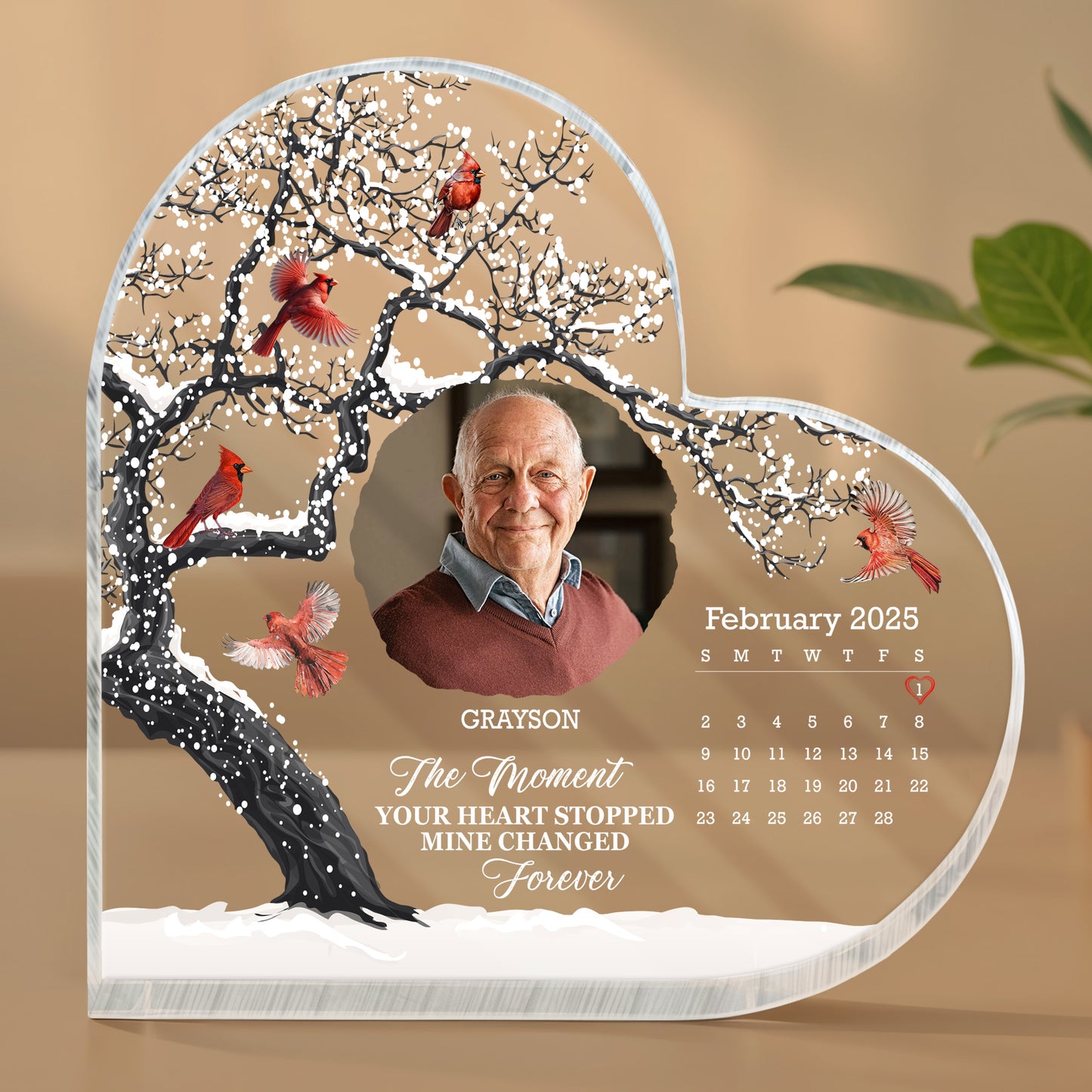 El momento en que tu corazón se detuvo, Árbol y pájaros - Placa acrílica personalizada en forma de corazón - HME170_HAP