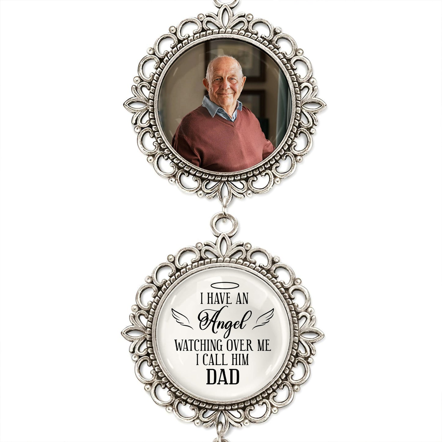 Tengo un ángel que me cuida. Lo llamo papá. Adorno colgante personalizado con alas de ángel y dije colgante. HME205_PECHA