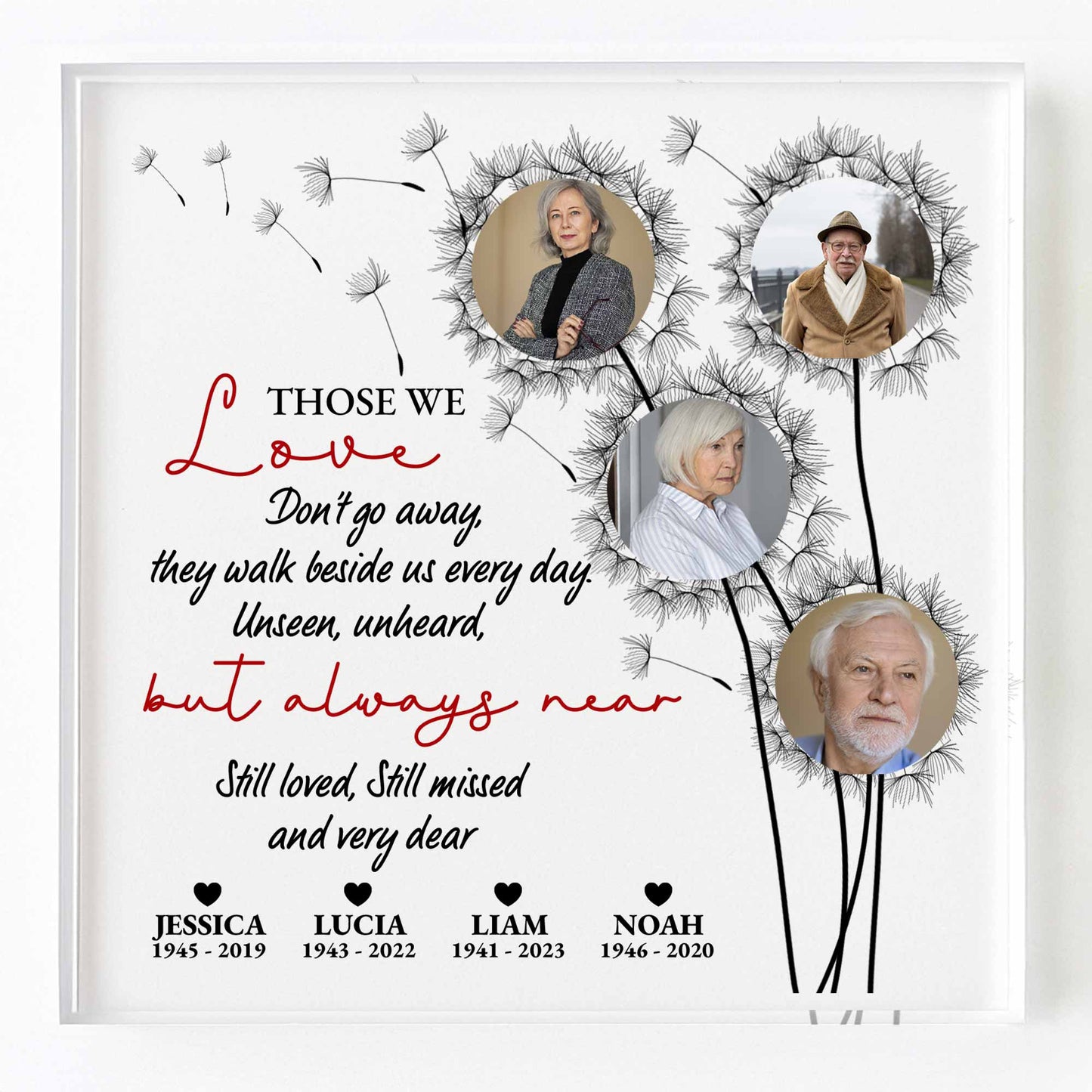 Those We Love Don’t Go Away, Memorial Dandelion Heart Design