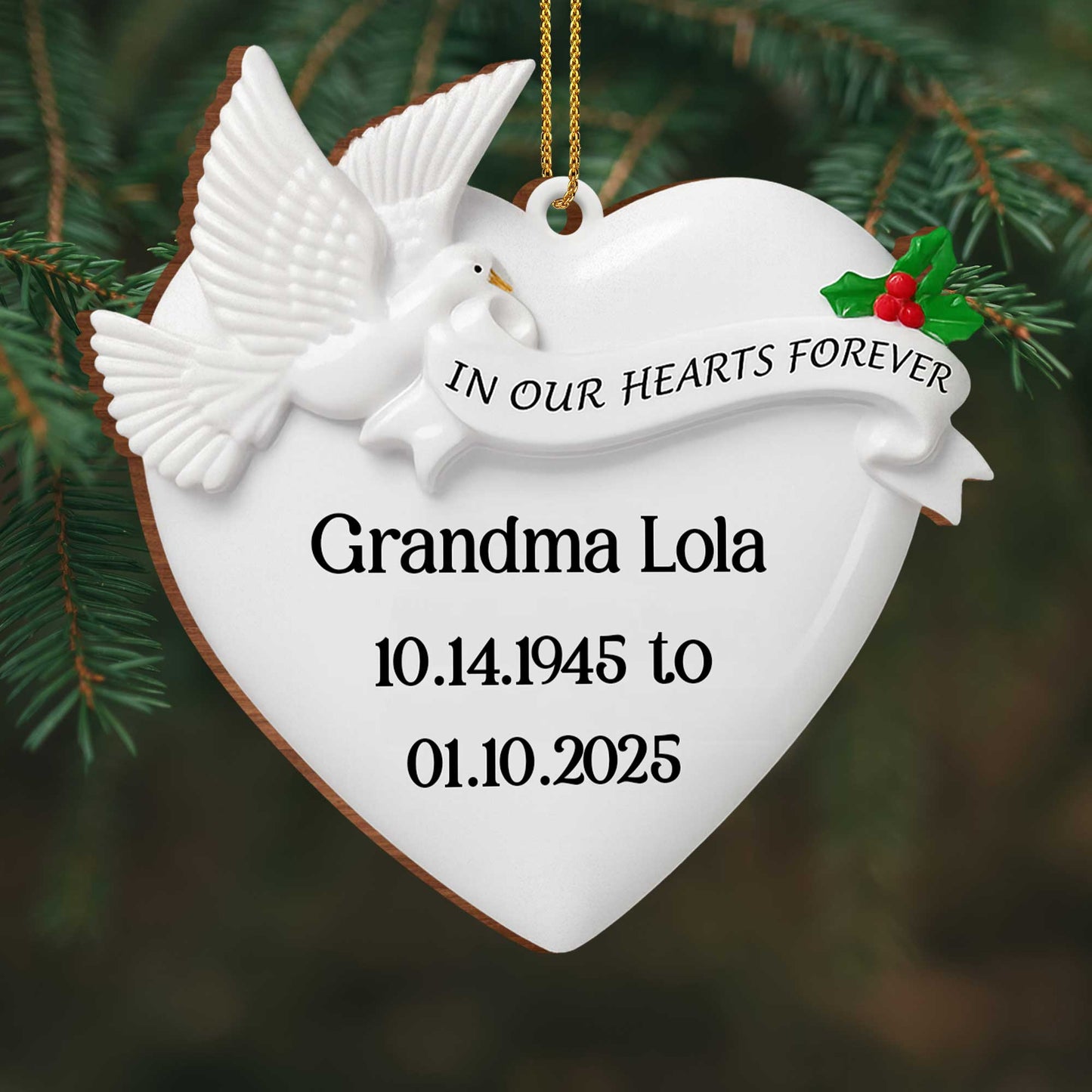 In Our Hearts Forever Heart and Dove Ornament