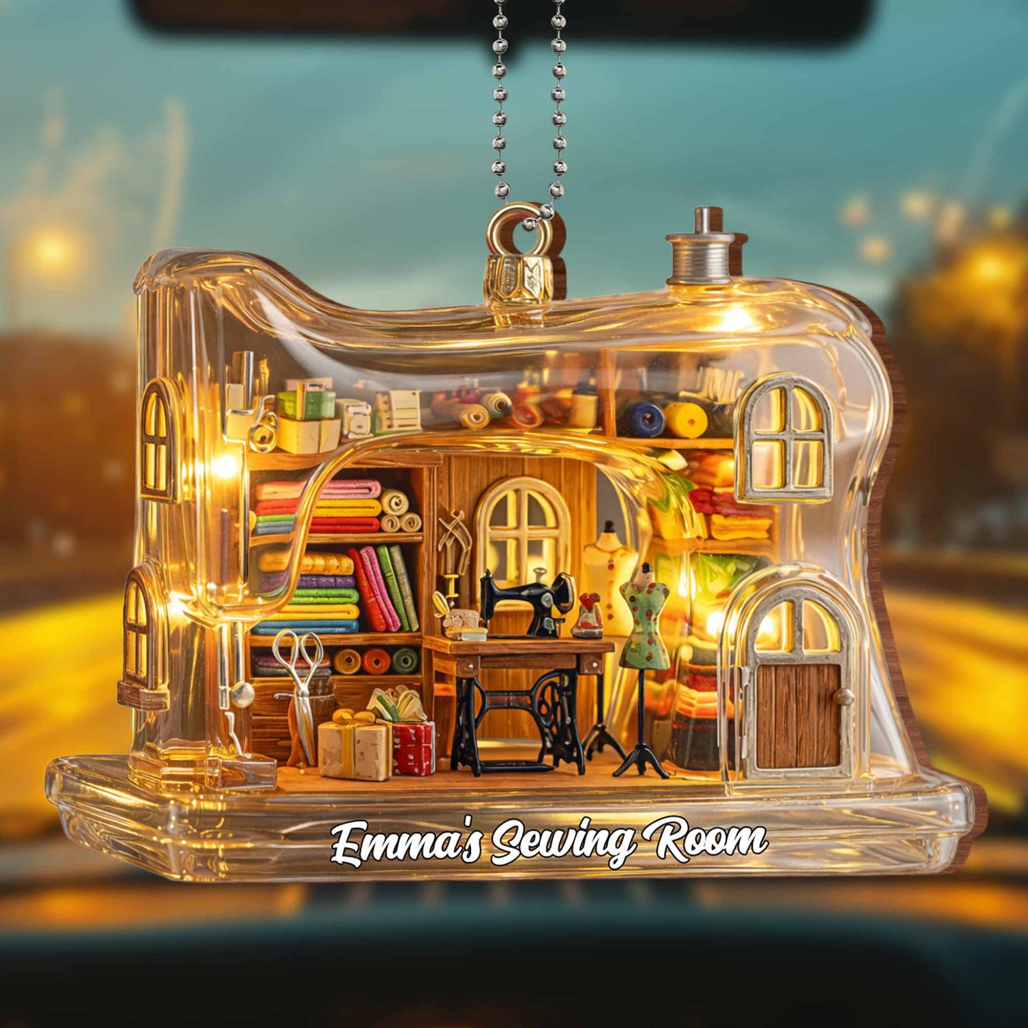 Emma's Sewing Room With Sewing Machine And Fabric