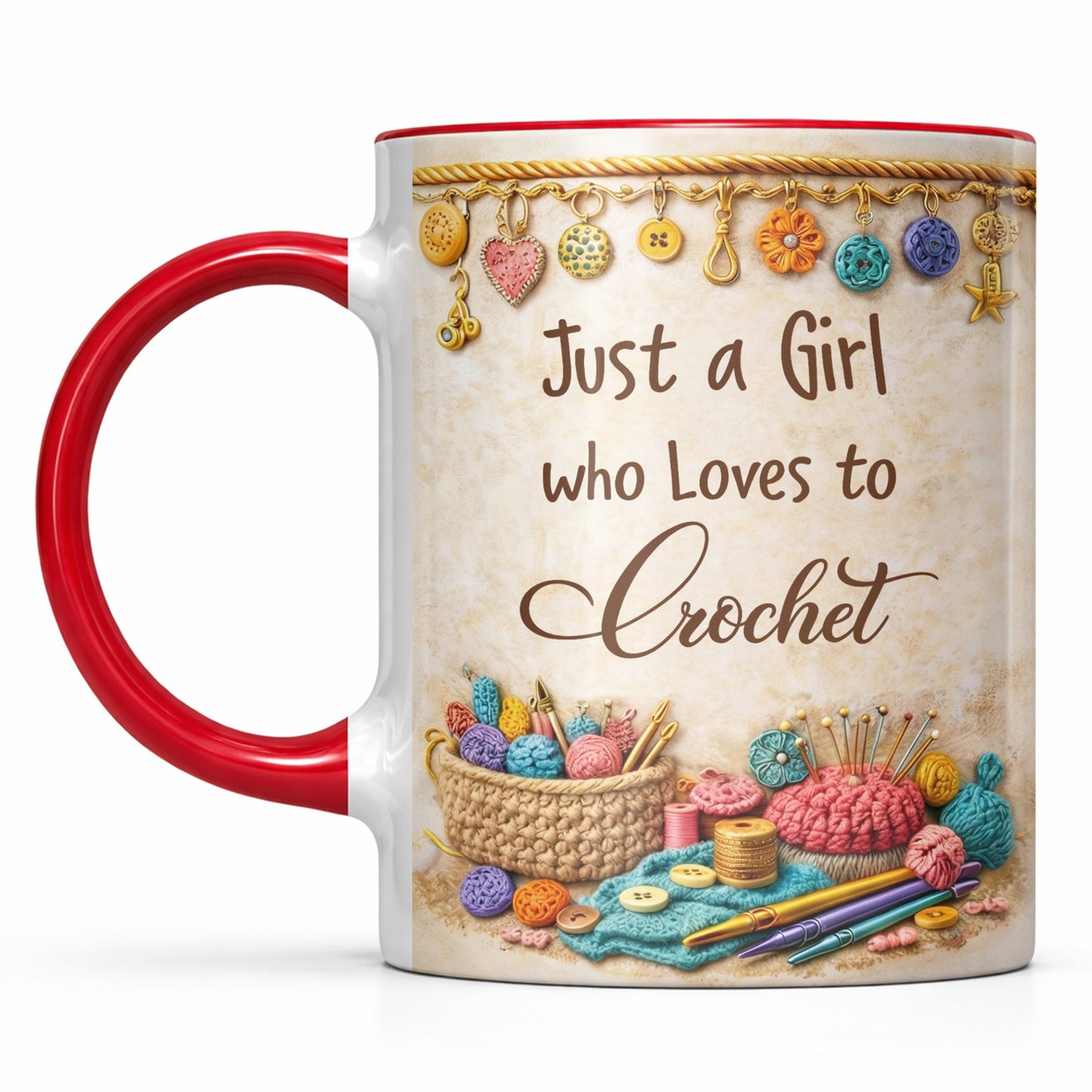 Just A Girl Who Loves To Crochet With Colorful Yarns And Buttons