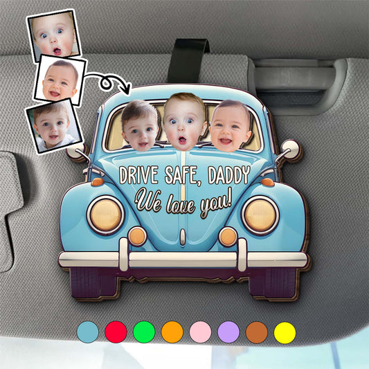Drive Safe Daddy We Love You Vintage Car Design - Personalized Custom Shaped Car Visor Clip - HSB023_VIS